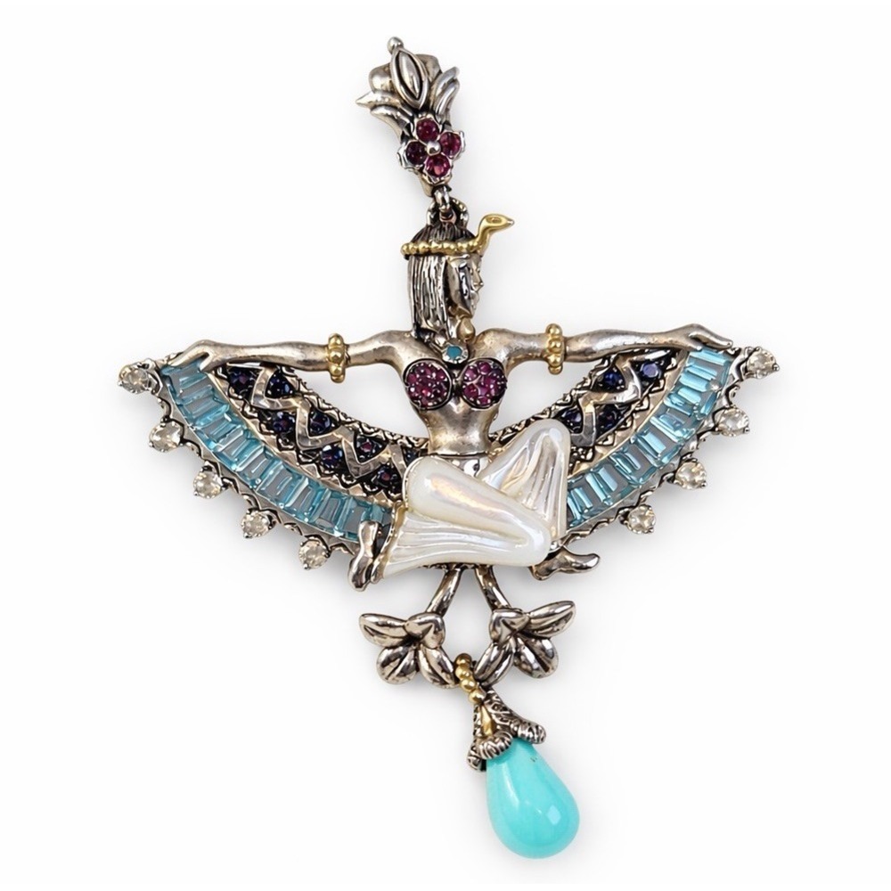 Barbara Bixby Sterling &‎ 18K Gold Pharaoh Dancer Gemstone Enhancer Pendant RARE